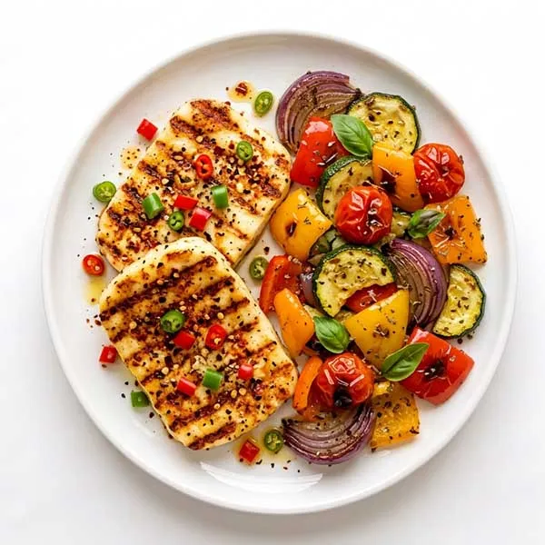 Chilli Pepper Halloumi Steak With Mediterranean Vegetable